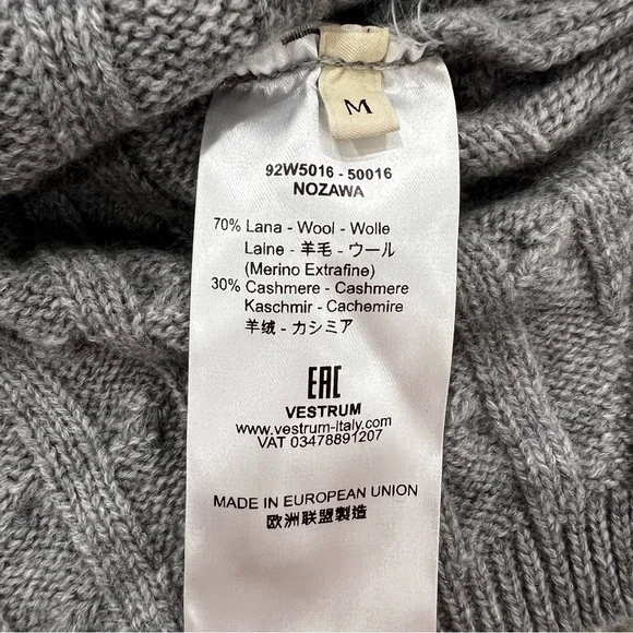 Vestrum Nozawa Italian Merino Wool & Cashmere Gray Knit Sweater Women’s M NWT - Picture 8 of 12